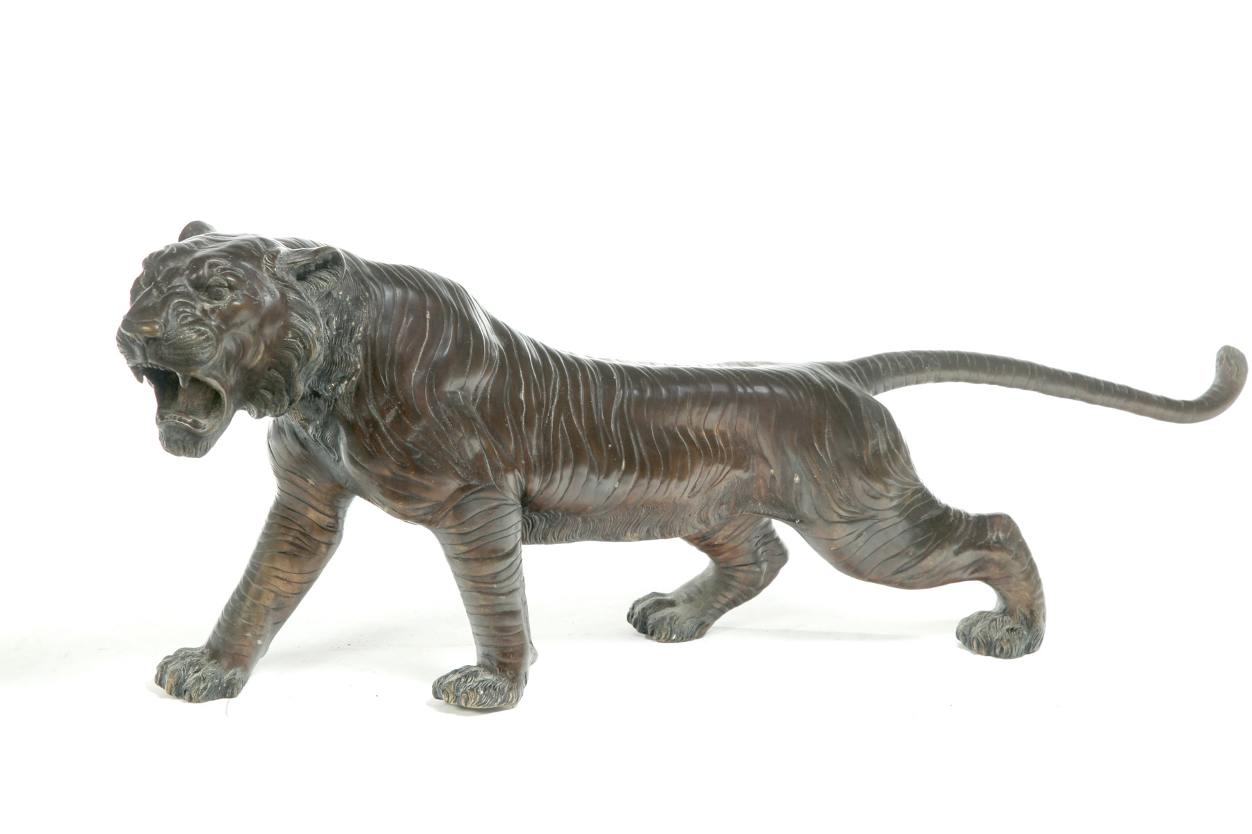 Appraisal: ASIAN BRONZE TIGER Mid th century Large stalking tiger l