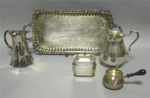 Appraisal: GROUP OF PLATED WARES Comprising two water pitchers a small