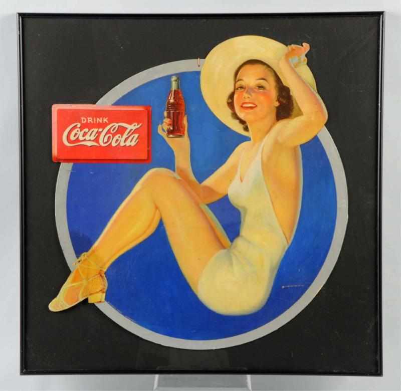 Appraisal: Cardboard Coca-Cola Sign Late s Framed under plexiglass A few