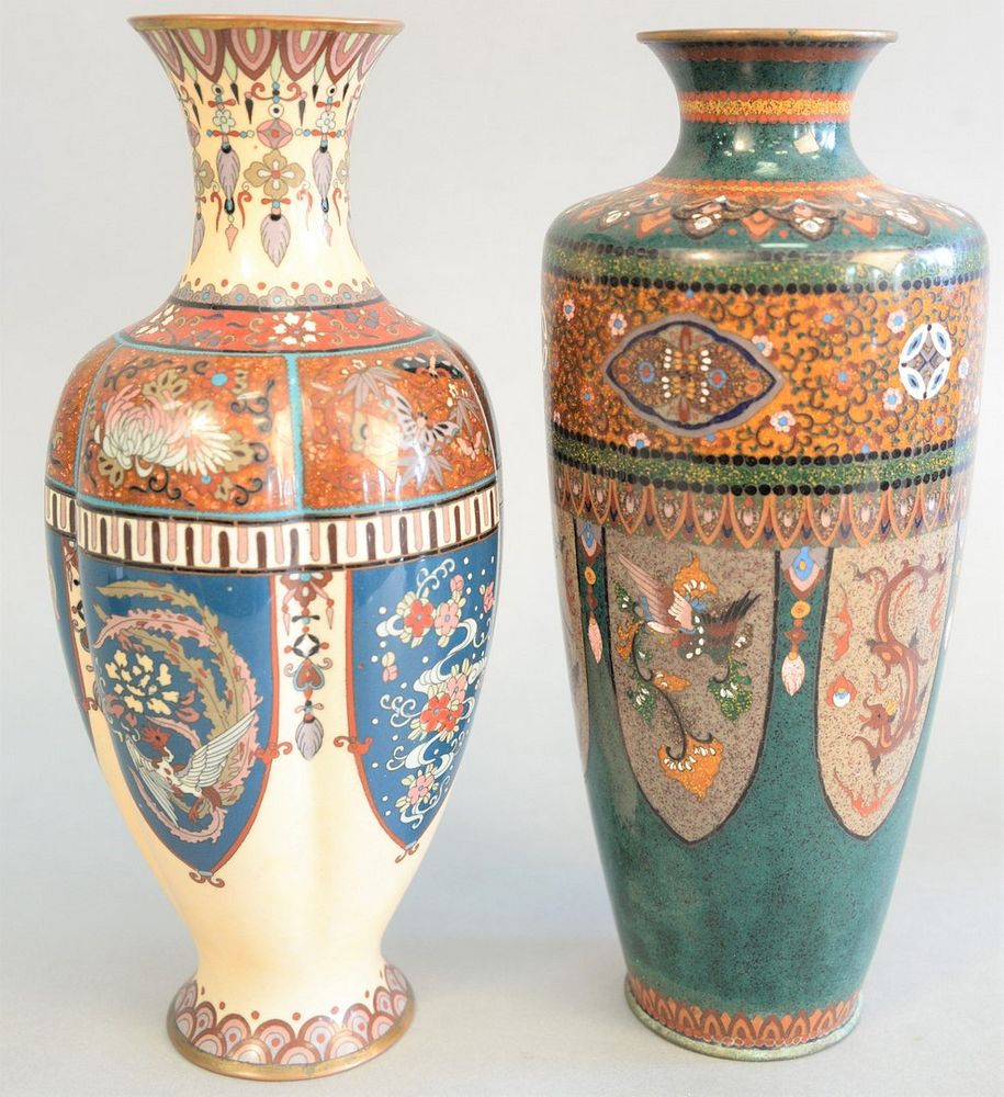 Appraisal: Two Japanese cloisonne vases one having ribbed body with butterfly