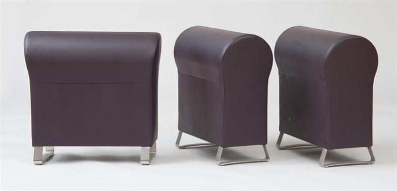 Appraisal: THREE BENCHES LIGNE ROSET Leather and stainless steel labeled x