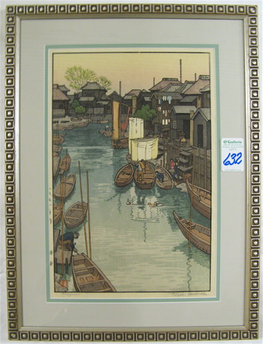 Appraisal: TOSHI YOSHIDA COLOR WOODCUT titled Yurayasu Japanese - A waterway