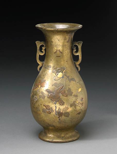 Appraisal: A bronze vase with mixed metal accents Meiji Period The