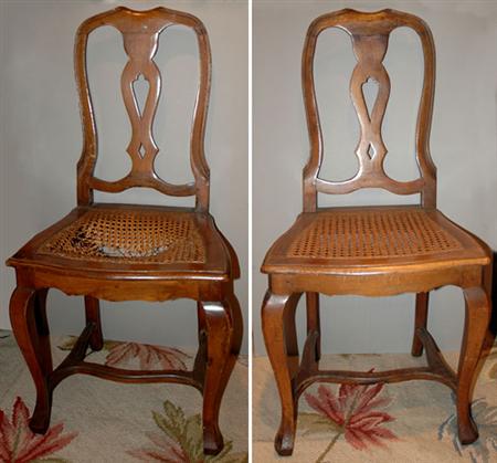 Appraisal: Pair of French Provincial Fruitwood Caned Seat Side Chairs Together