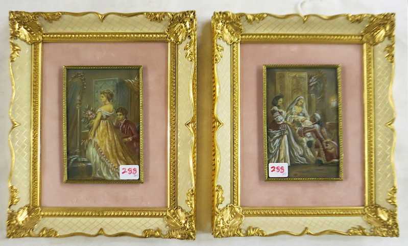 Appraisal: PAIR OF MINIATURE OIL PAINTINGS one depicting a man kneeling