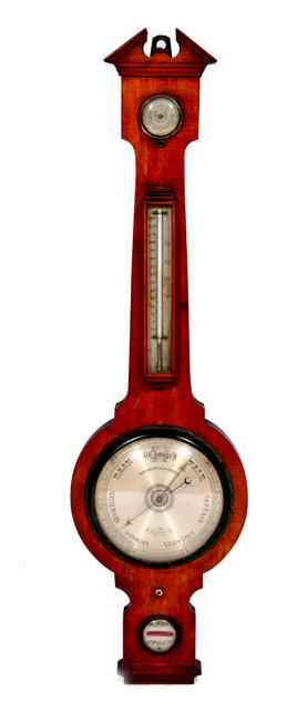 Appraisal: A TH CENTURY MAHOGANY FOUR GLASS WHEEL BAROMETER having a