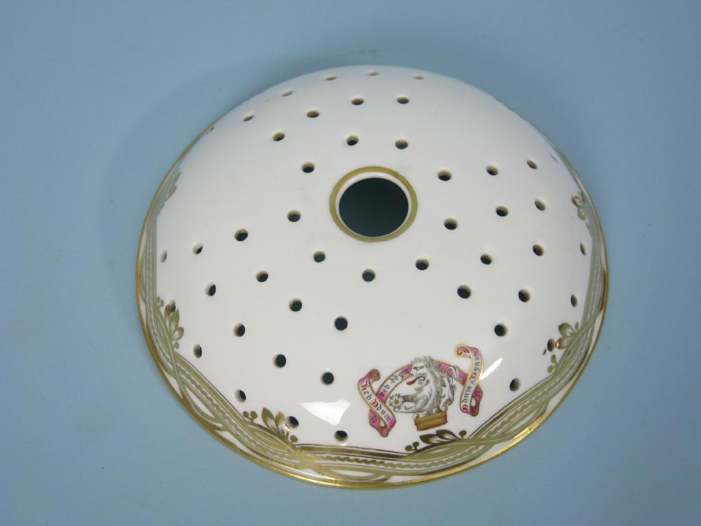 Appraisal: A th Century porcelain circular Strainer Dish with gilt entwined