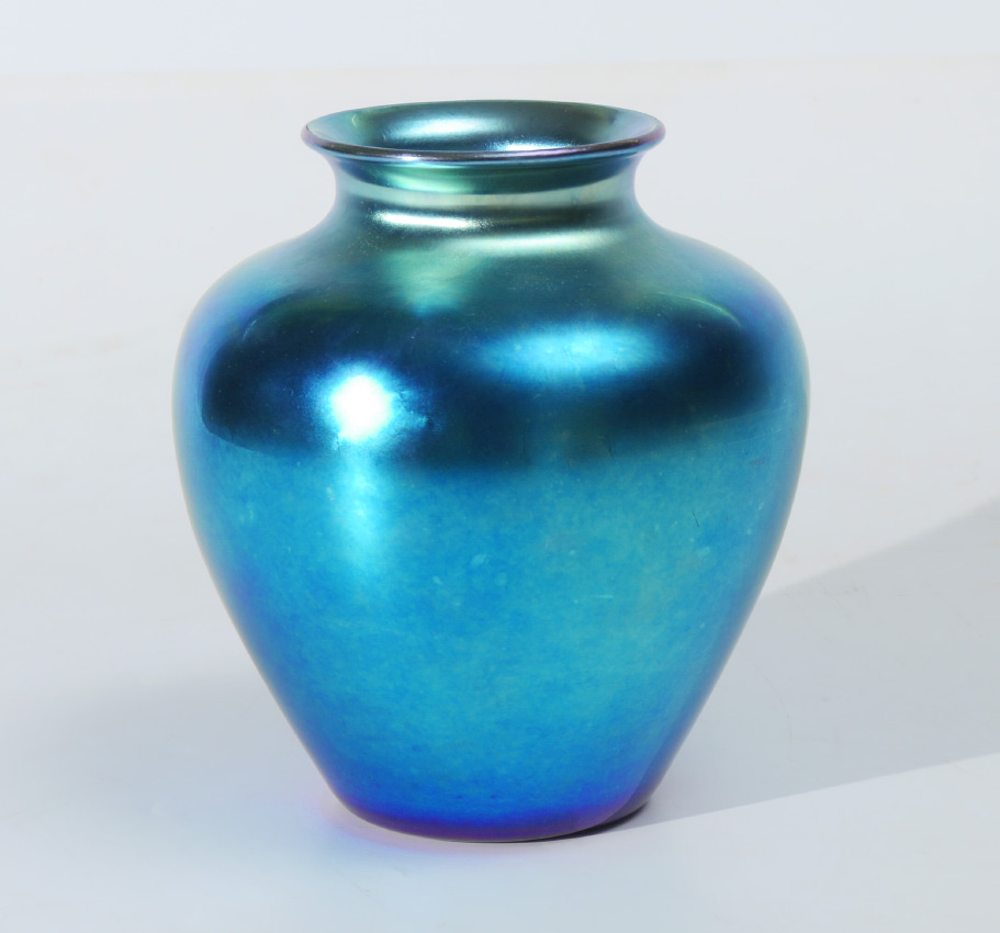 Appraisal: STEUBEN BLUE AURENE VASE Classic form with flared rim overall