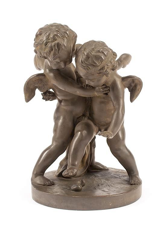 Appraisal: A French Patinated Bronze Figural Group Height inches A French