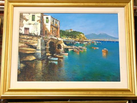 Appraisal: D TASETT th CENTURY ITALIAN COASTAL SCENE Oil on canvas