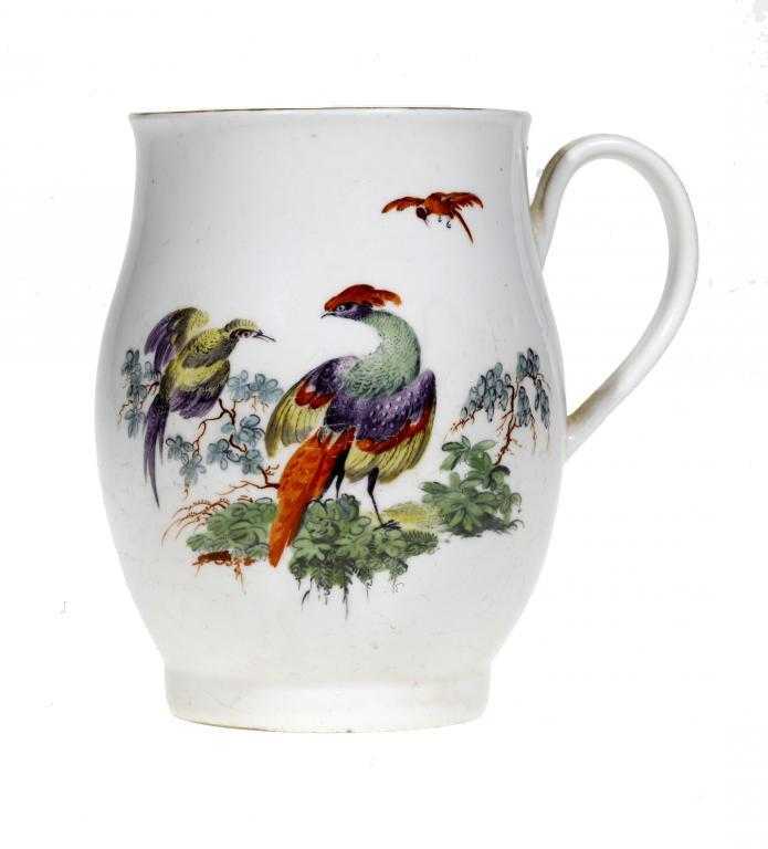 Appraisal: A DERBY MUG of baluster shape enamelled with exotic birds