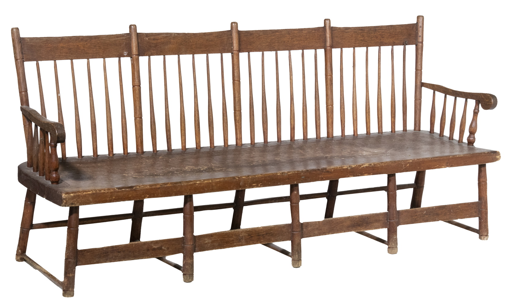 Appraisal: ENGLISH OAK BENCH th c Spindle Back Bench with curved