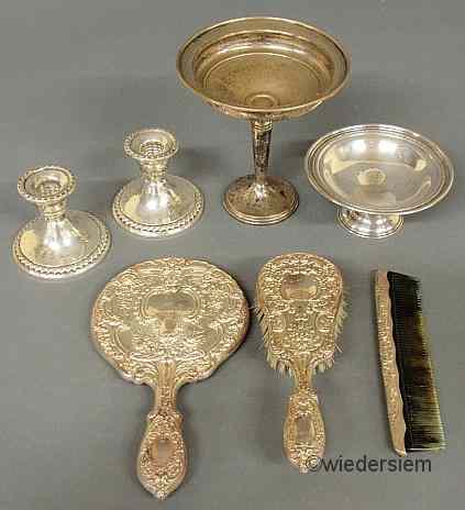 Appraisal: Group of sterling silver tableware to include low sticks by