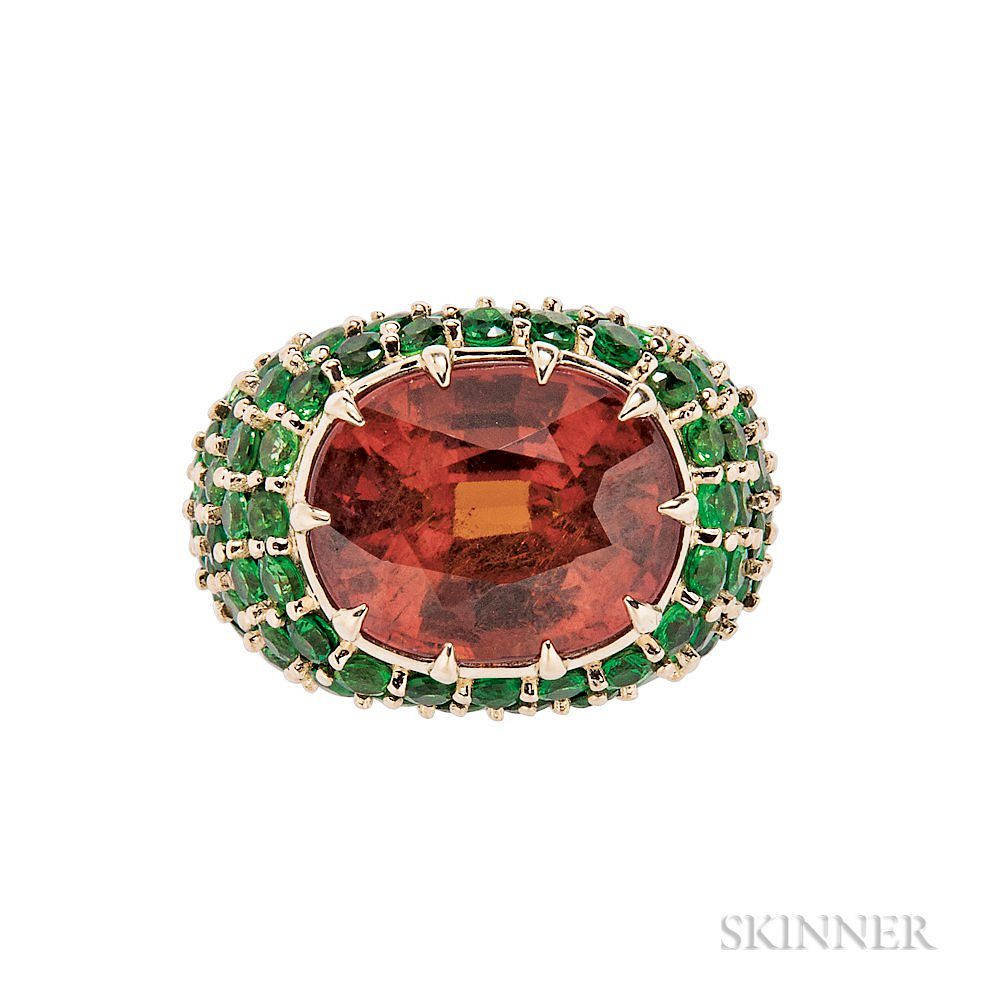 Appraisal: kt Gold Mandarin Garnet and Tsavorite Garnet Ring kt Gold