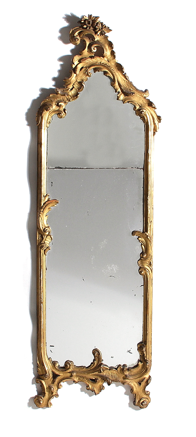 Appraisal: Rococo carved giltwood pier mirror th century scroll wave and