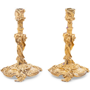 Appraisal: A Pair of Rococo Style Gilt Bronze Candlesticks th Century