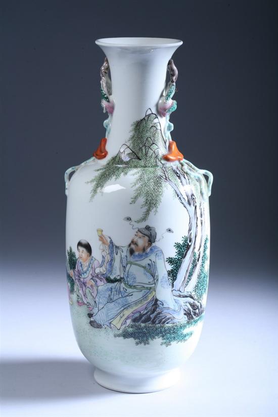 Appraisal: CHINESE FAMILLE ROSE PORCELAIN VASE 'Ju Ren' hallmark With figural