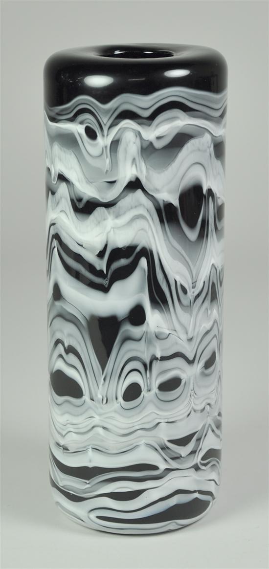 Appraisal: Venini Cylinder Vase White and black swirls Signed Venini Italia