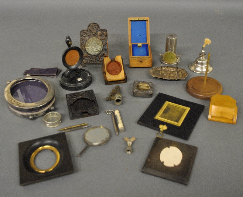 Appraisal: - Miscellaneous grouping of carved wood watch holders silver frames