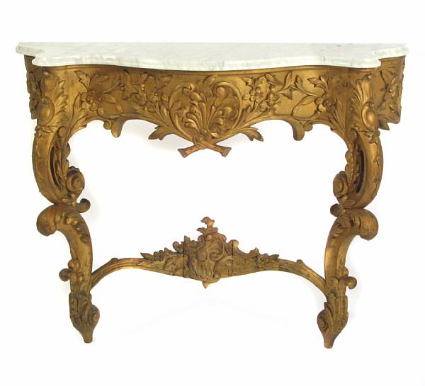 Appraisal: A Louis XV style giltwood console table height in width