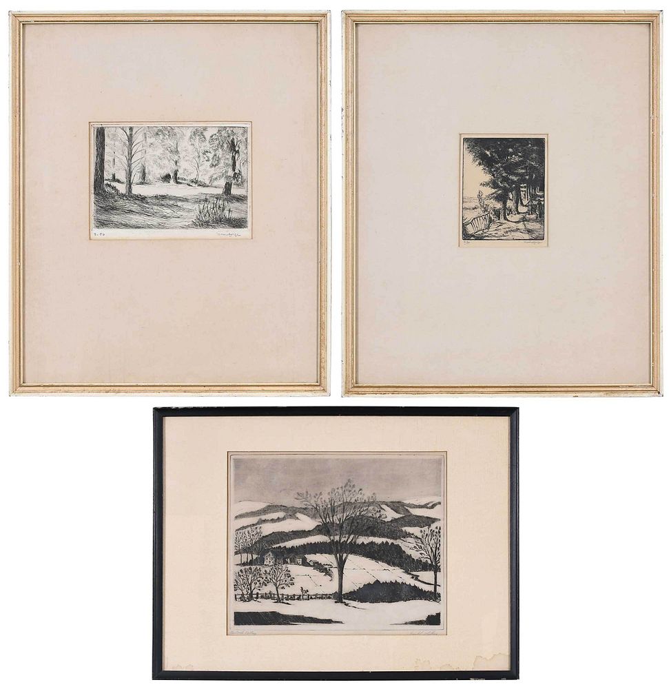 Appraisal: Three Landscape Etchings American and European th century Frank P