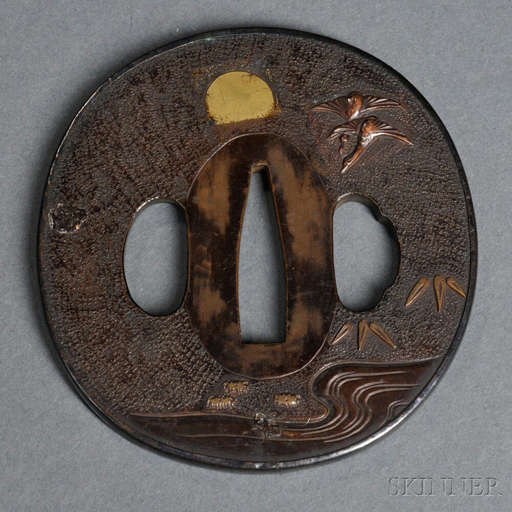 Appraisal: Bronze Tsuba Japan th century cast with a pair of