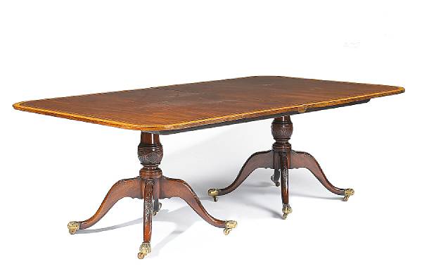 Appraisal: A George II style satinwood inlaid mahogany two pedestal dining