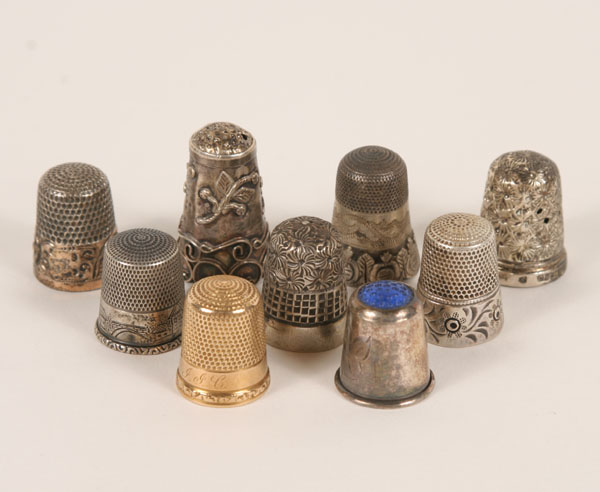 Appraisal: Nine antique silver and gold sewing thimbles mostly Victorian with