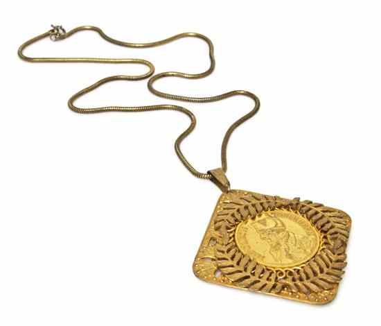 Appraisal: A Miriam Haskell Goldtone Napoleon Coin Necklace Stamped Miriam Haskell