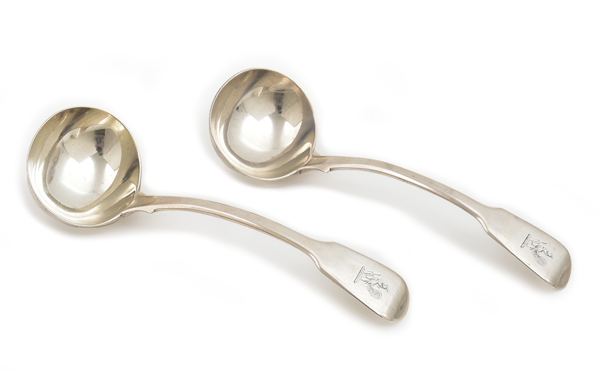 Appraisal: A PAIR OF FIDDLE PATTEN SILVER SAUCE LADLES JOHN HENRY