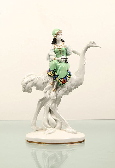 Appraisal: Kister Scheibe-AlsbachLady riding an ostrich holding a Wiener Werkstatte type