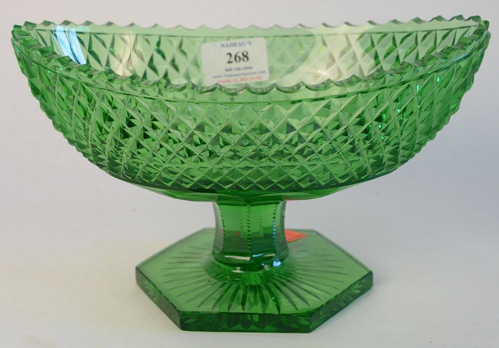 Appraisal: Green Diamond Cut Crystal Shaped Compote height inches top x