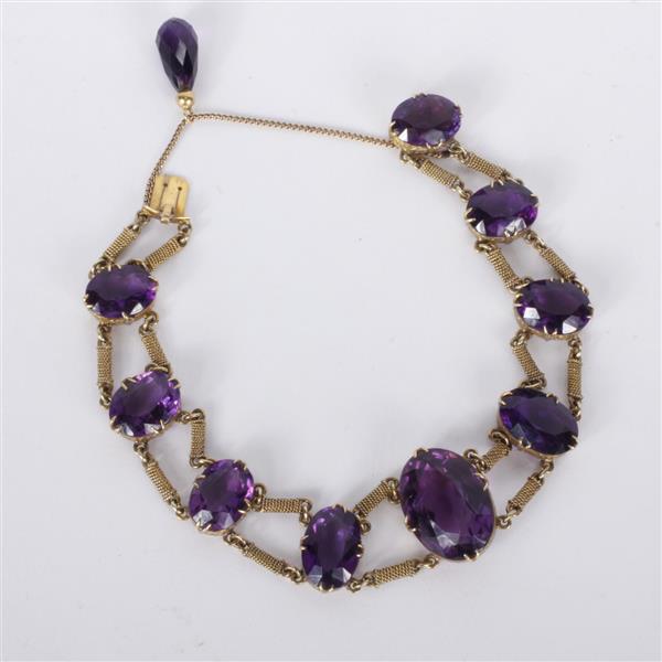 Appraisal: Antique Edwardian yellow gold K Amethyst Bracelet with tear drop