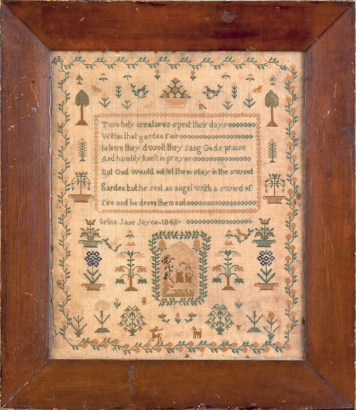 Appraisal: English silk on linen sampler dated wrought by Selina Jane