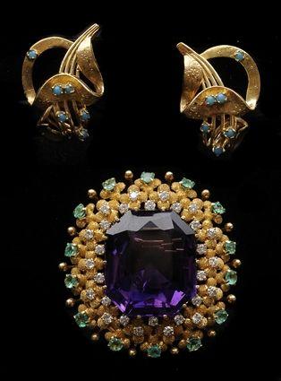 Appraisal: Brooch with Faceted Stones Together with a pair of ear