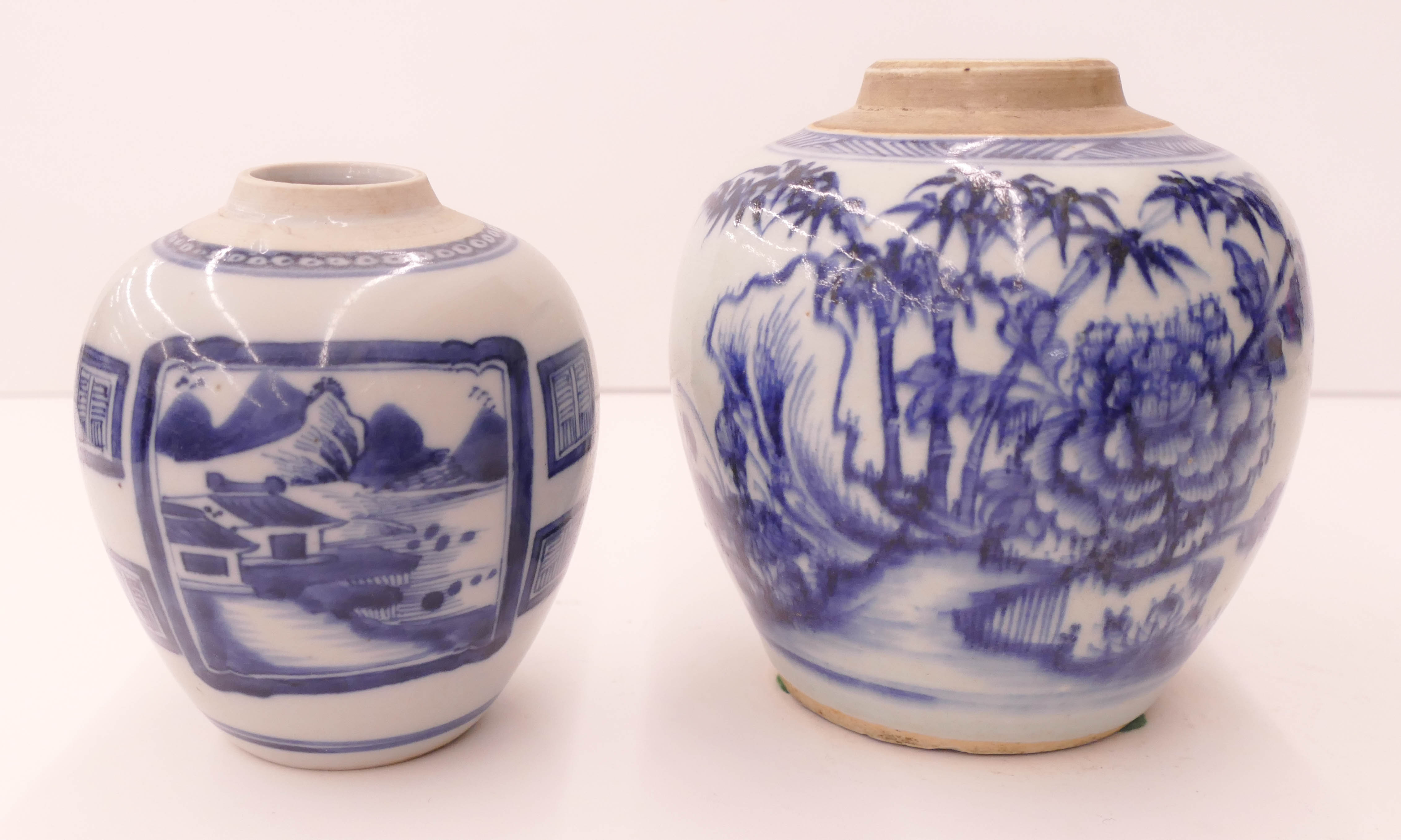 Appraisal: pc Chinese Qing Blue and White Jars Includes a deep