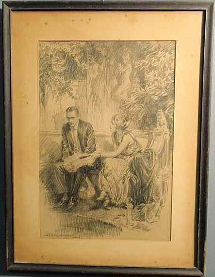 Appraisal: Mitchell Charles Davis American - illustrator art pencil sketch of