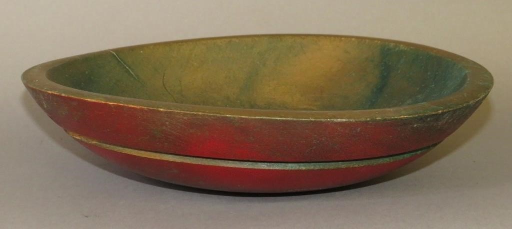 Appraisal: RED GREEN PAINTED WOODEN KITCHEN BOWLca th-early th century duplicator