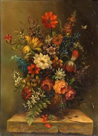 Appraisal: R COOK - Still life a vase of summer flowers