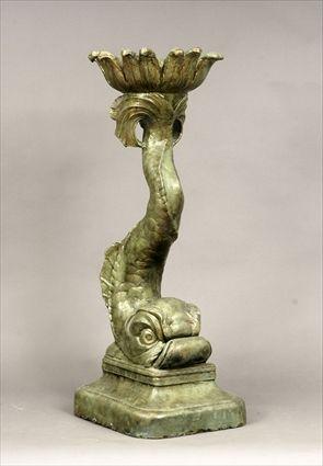 Appraisal: Neoclassical-Style Verde Antique-Finish Plaster Stand with Dolphin-Form Support x x