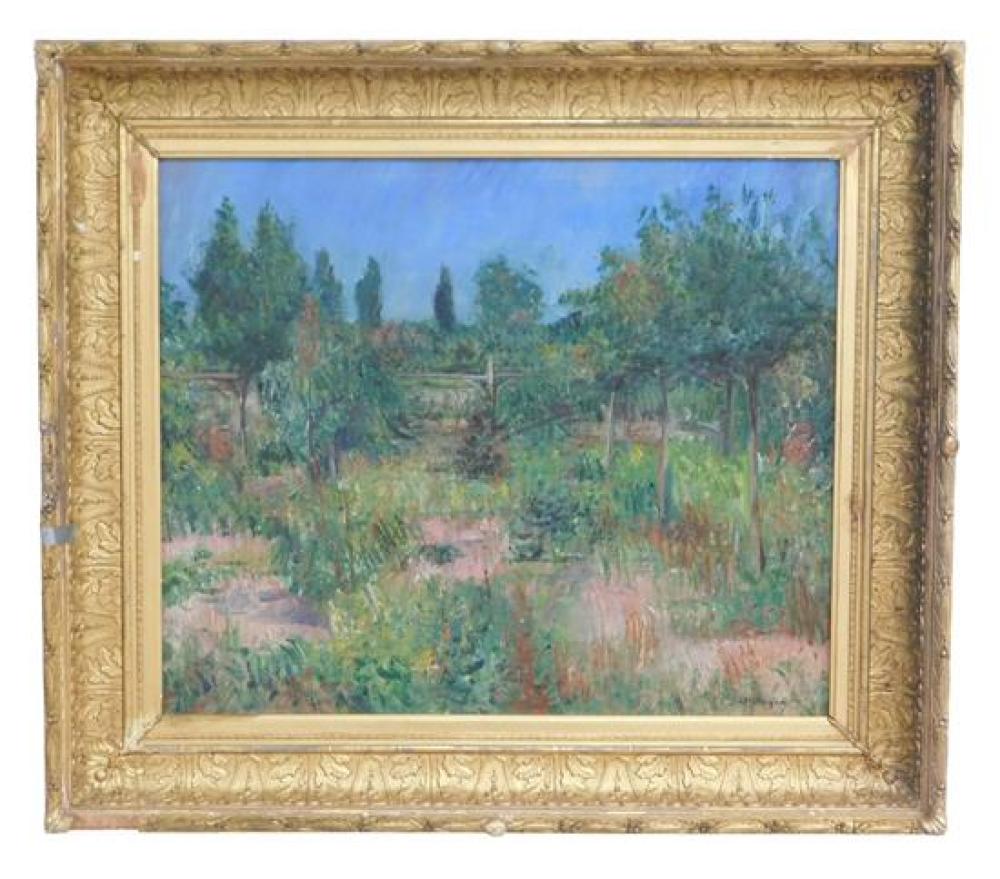 Appraisal: Oil on canvas th th C impressionistic landscape depicts thick