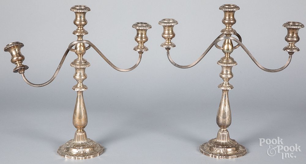 Appraisal: Pair of weighted sterling silver candelabra Pair of weighted sterling