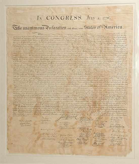 Appraisal: Declaration of Independence engraved by W J Stone printed circa