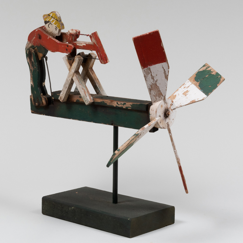 Appraisal: American Painted Wood Figural Whirligig on Stand x x in