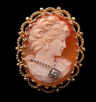 Appraisal: Cameo Ring with Diamond Accent Ladies cameo ring features a