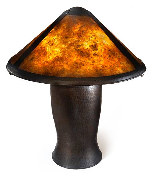 Appraisal: An Arts amp Crafts hammered copper and mica lamp early