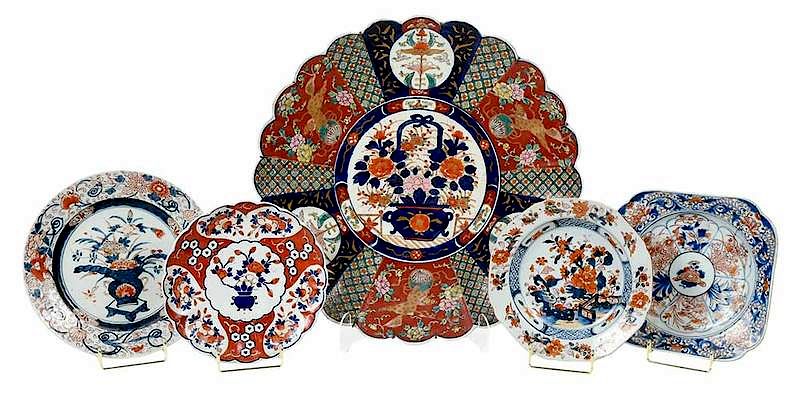 Appraisal: Group of Five Imari Porcelain Pieces Japanese th century four