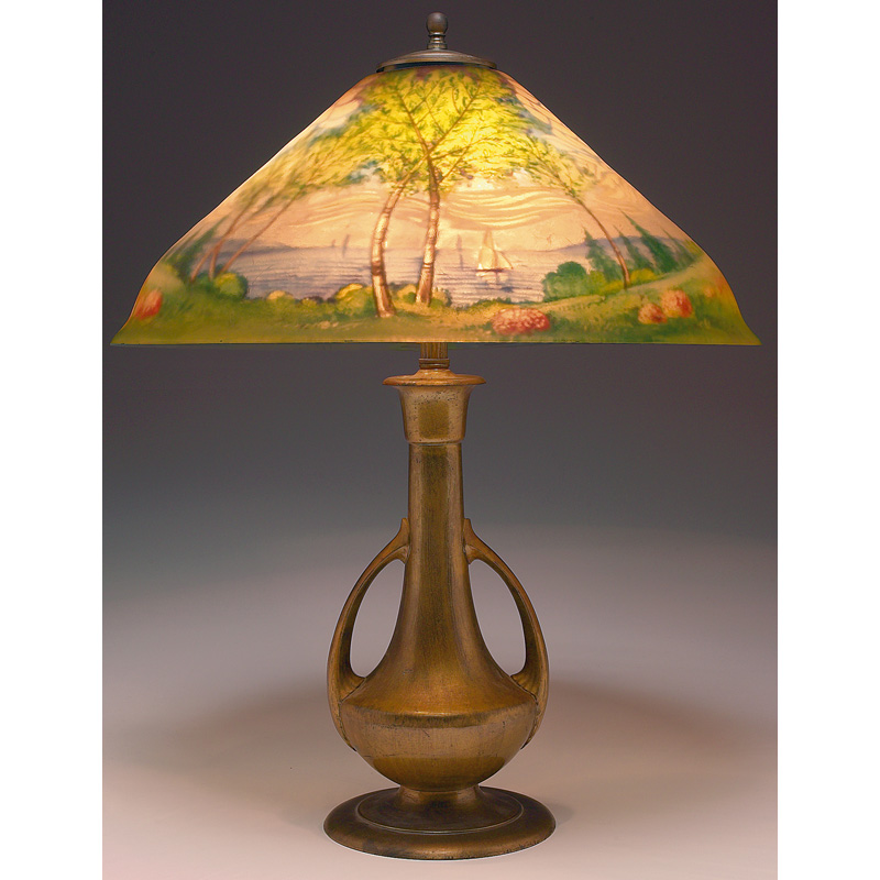 Appraisal: Fine Pairpoint lamp reverse painted flaring shade with a wonderfully