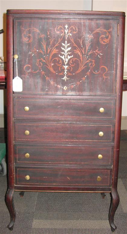 Appraisal: Mahogany and mother-of-pearl inlaid music cabinet th th century Rectangular