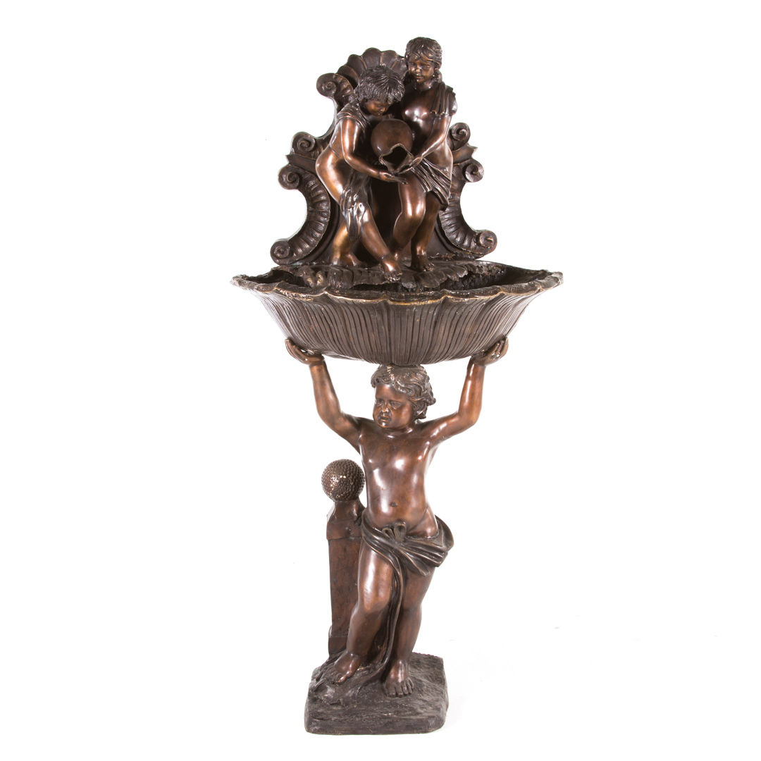 Appraisal: Classical style bronze figural fountain modeled as putti holding clam